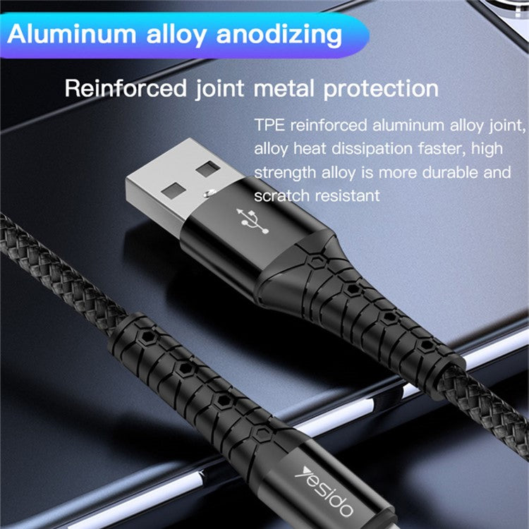 YESIDO CA50 2m Lightning Data Cable Support 2.4A Fast Charging Nylon Braided Cord
