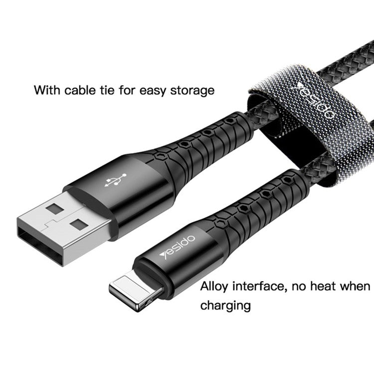 YESIDO CA50 2m Lightning Data Cable Support 2.4A Fast Charging Nylon Braided Cord