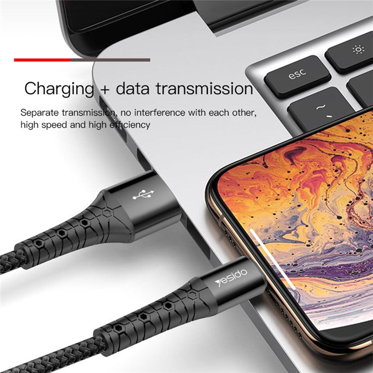 YESIDO CA50 2m Lightning Data Cable Support 2.4A Fast Charging Nylon Braided Cord