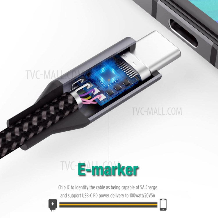 1.5m USB-C Male to Male Cable 20Gbps 4K Transmission PD100W 5A/20V Fast Charging Cord for Macbook Pro