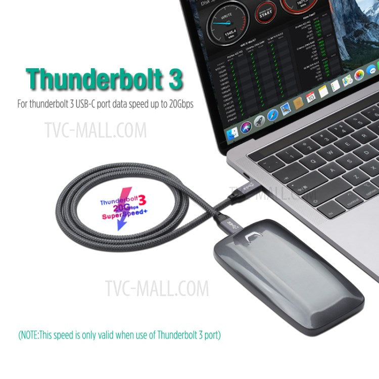 1.5m USB-C Male to Male Cable 20Gbps 4K Transmission PD100W 5A/20V Fast Charging Cord for Macbook Pro