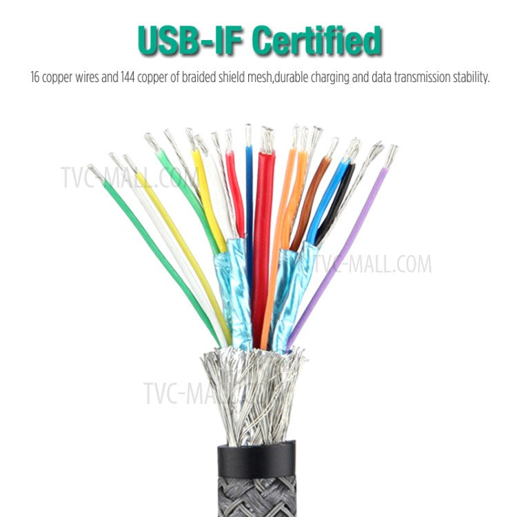 1.5m USB-C Male to Male Cable 20Gbps 4K Transmission PD100W 5A/20V Fast Charging Cord for Macbook Pro