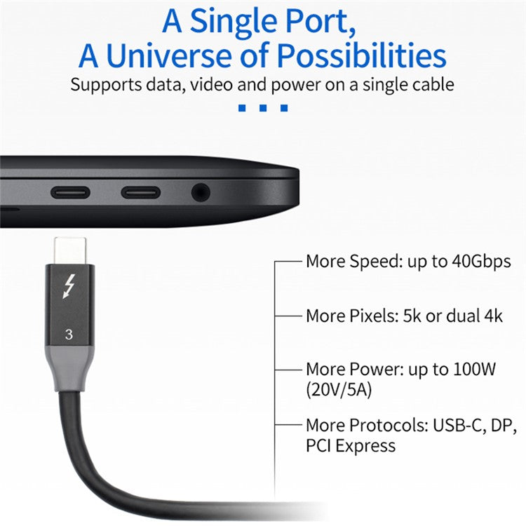 0.6m USB-C to USB-C PD 100W Fast Charging Cord USB3.1 Thunderbolt 3 40Gbps 4K Video Transmission Cable for MacBook Pro/iPad Pro