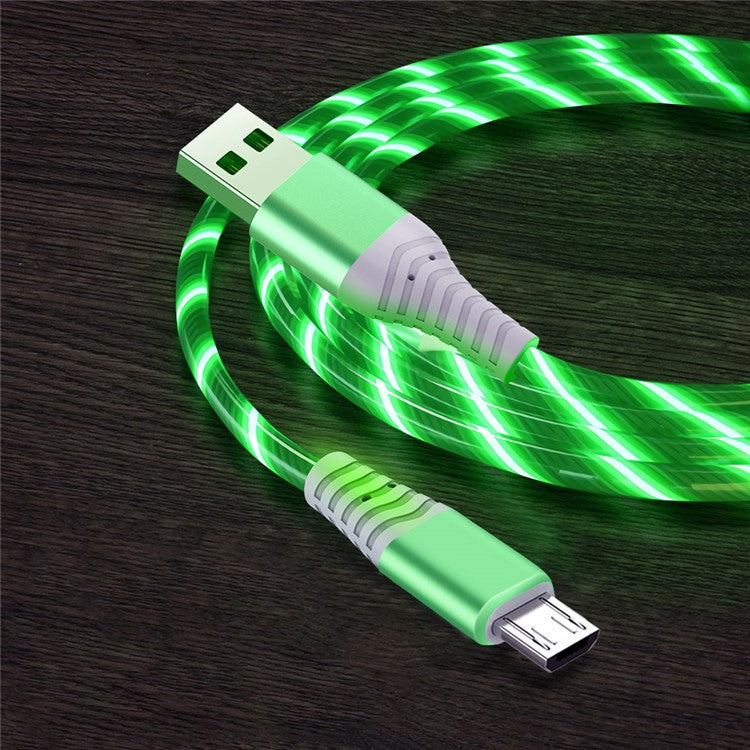 2m Glowing 3A Fast Charging Cable High-Speed Flowing Streamer Light LED Data Transfer Micro USB Cable - Green