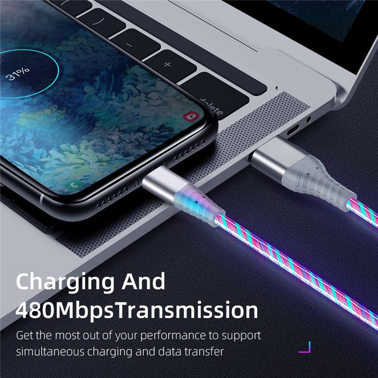 2m Glowing 3A Fast Charging Cable High-Speed Flowing Streamer Light LED Data Transfer Micro USB Cable - Green