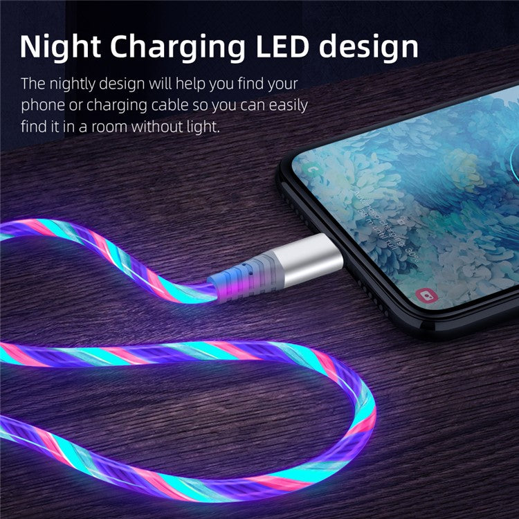 2m Glowing 3A Fast Charging Cable High-Speed Flowing Streamer Light LED Data Transfer Micro USB Cable - Red