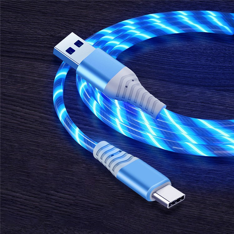 LED Light Design Type-C 3A Fast Charging Cable 2m Cellphone Cable - Blue
