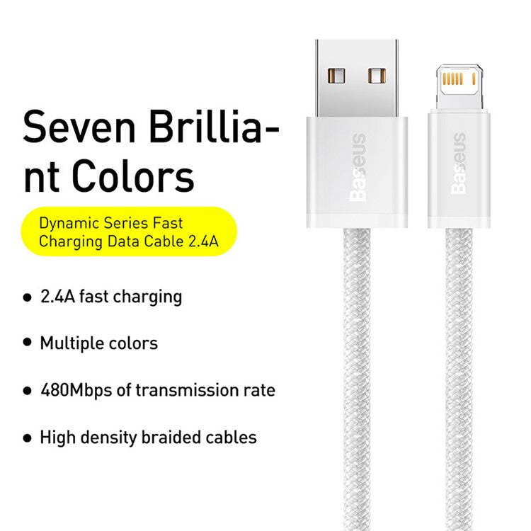 BASEUS Dynamic Series 2.4A 2m Fast Charging Data Cable USB to iP Braided Cord - White