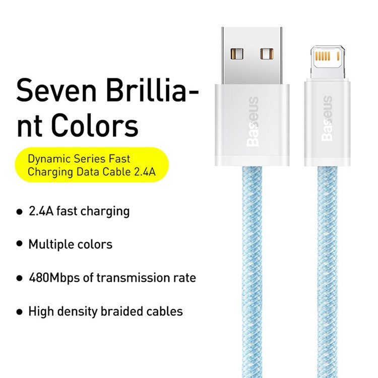 BASEUS Dynamic Series 2.4A 2m Fast Charging Data Cable USB to iP Braided Cord - Blue