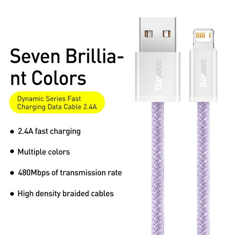 BASEUS Dynamic Series 2.4A 2m Fast Charging Data Cable USB to iP Braided Cord - Purple