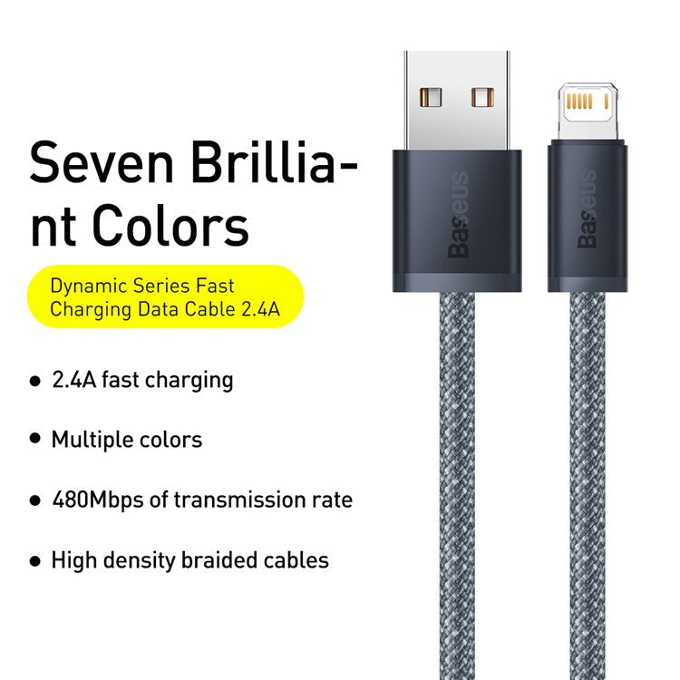 BASEUS Dynamic Series 2.4A 1m Fast Charging Data Cable USB to iP Charging Cord - Dark Grey