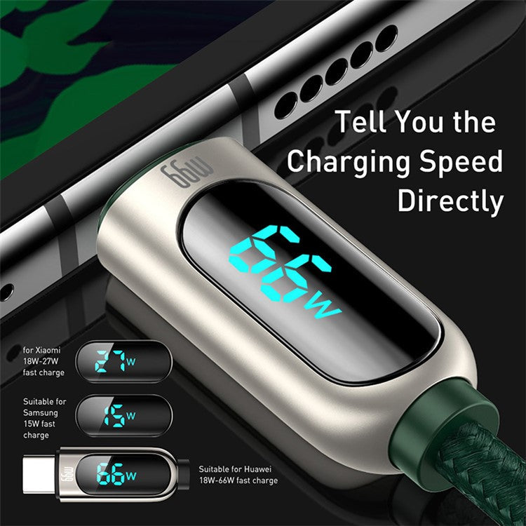 BASEUS Display Fast Charging Data Cable USB to Type-C 66W 2m - Dark Green