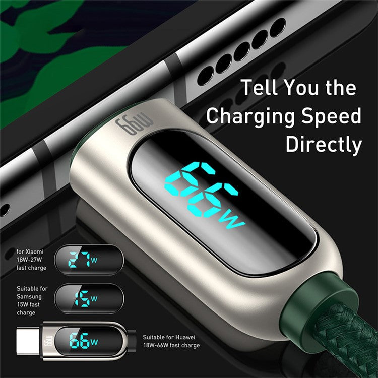 BASEUS Display Fast Charging Data Cable USB to Type-C 66W 6A 1m - Dark Green