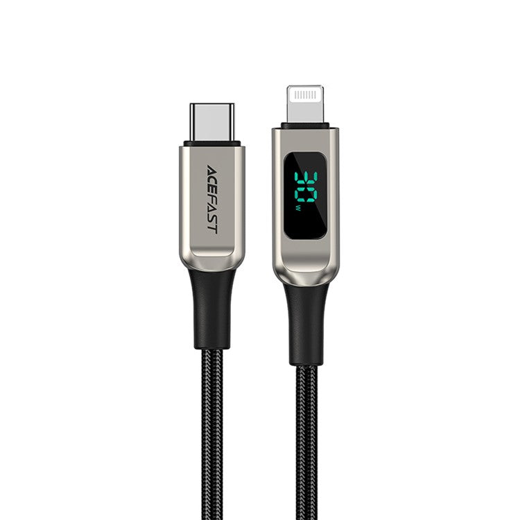 ACEFAST C6-01 for iPhone 15 Series MFi Certified USB-C to Lightning Zinc Alloy Braided Charging Data Cable with Digital Display - Silver