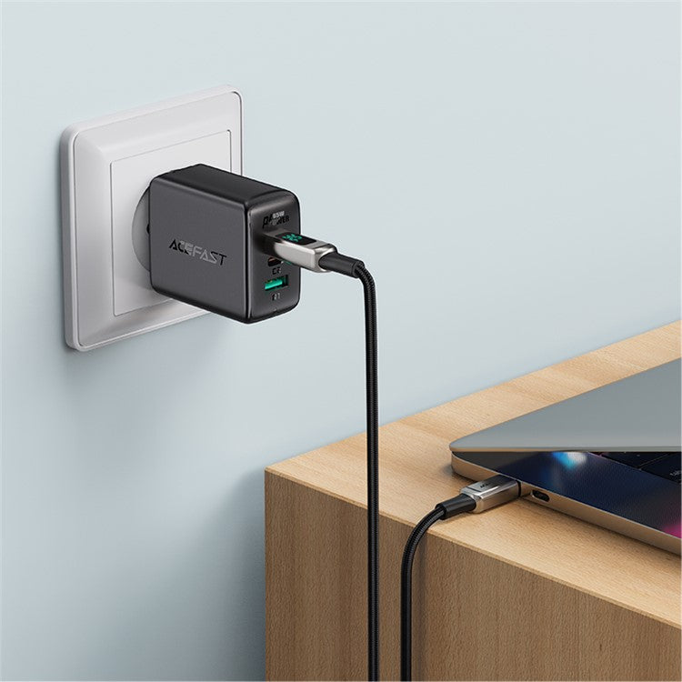 ACEFAST C6-01 for iPhone 15 Series MFi Certified USB-C to Lightning Zinc Alloy Braided Charging Data Cable with Digital Display - Silver