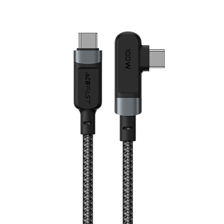 ACEFAST C5-03 for iPhone 15 Series USB-C to USB-C 100W 90 Degree Right Angled Aluminum Alloy Charging Data Cable - Grey
