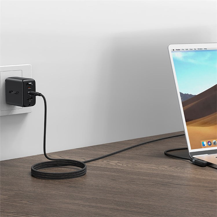 ACEFAST C5-03 for iPhone 15 Series USB-C to USB-C 100W 90 Degree Right Angled Aluminum Alloy Charging Data Cable - Grey