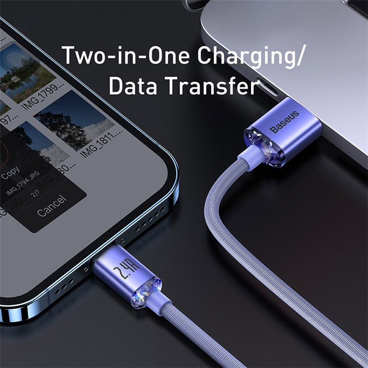 BASEUS Crystal Shine Series 2.4A Fast Charging USB to iP Data Cable 1.2m - Purple