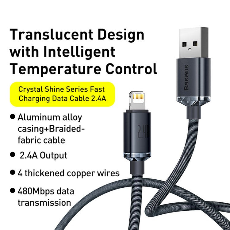 BASEUS Crystal Shine Series 2.4A Fast Charging USB to iP Data Cable 2m - Black