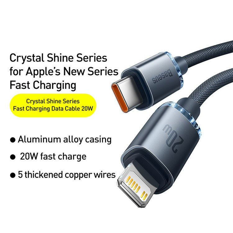 BASEUS Crystal Shine Series 20W 2m Fast Charging Type-C to iP Data Cable - Black