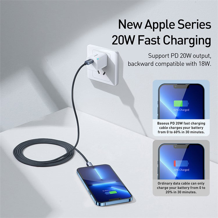 BASEUS Crystal Shine Series 20W 2m Fast Charging Type-C to iP Data Cable - Black