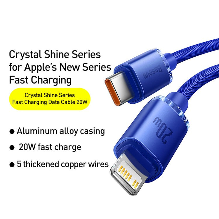 BASEUS Crystal Shine Series 20W 2m Fast Charging Type-C to iP Data Cable - Blue