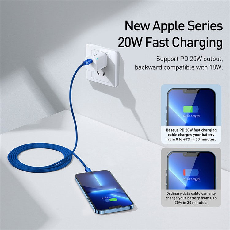 BASEUS Crystal Shine Series 20W 2m Fast Charging Type-C to iP Data Cable - Blue