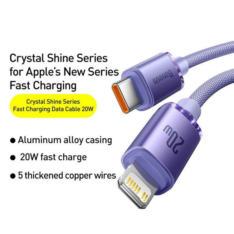 BASEUS Crystal Shine Series 20W 2m Fast Charging Type-C to iP Data Cable - Purple