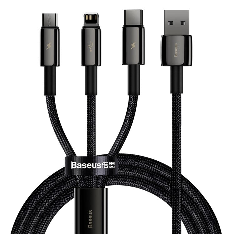 BASEUS Tungsten Gold One-for-three Fast Charging Data Cable USB to iP+Type-C+Micro 3.5A 1.5m - Black