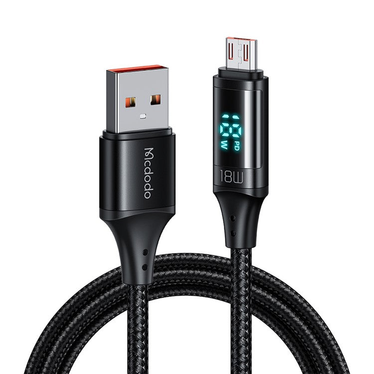 MCDODO CA-1070 1.2m USB A to Micro USB Cable 3A LED Display Charging Cord 480Mbps Data Transmission Cable - Black