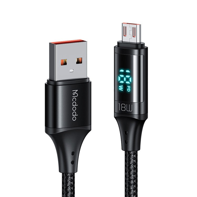 MCDODO CA-1070 1.2m USB A to Micro USB Cable 3A LED Display Charging Cord 480Mbps Data Transmission Cable - Black