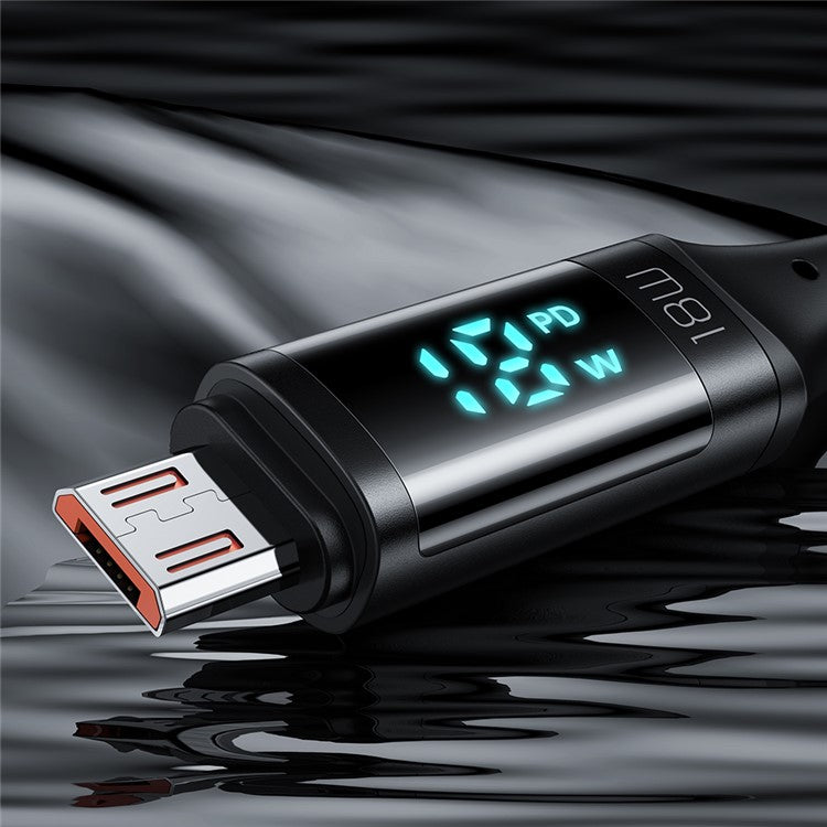 MCDODO CA-1070 1.2m USB A to Micro USB Cable 3A LED Display Charging Cord 480Mbps Data Transmission Cable - Black