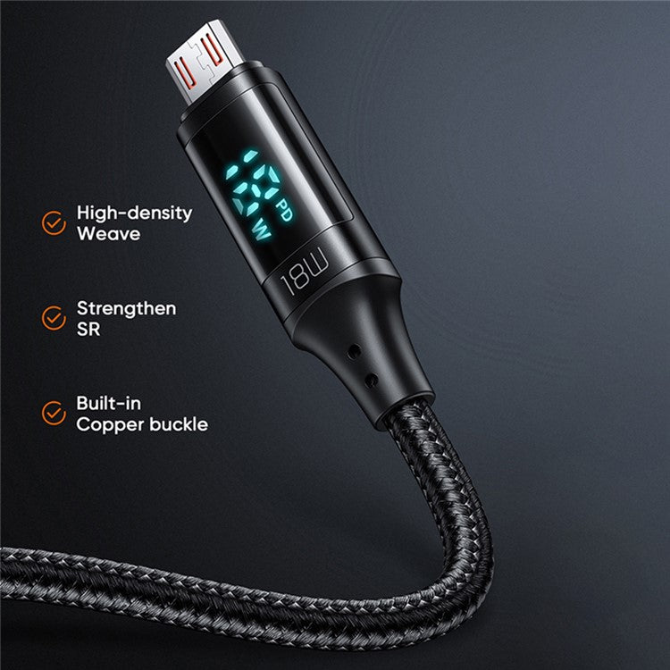 MCDODO CA-1070 1.2m USB A to Micro USB Cable 3A LED Display Charging Cord 480Mbps Data Transmission Cable - Black