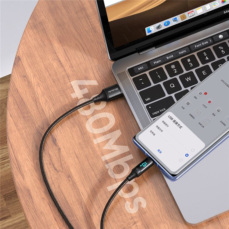 MCDODO CA-1070 1.2m USB A to Micro USB Cable 3A LED Display Charging Cord 480Mbps Data Transmission Cable - Black