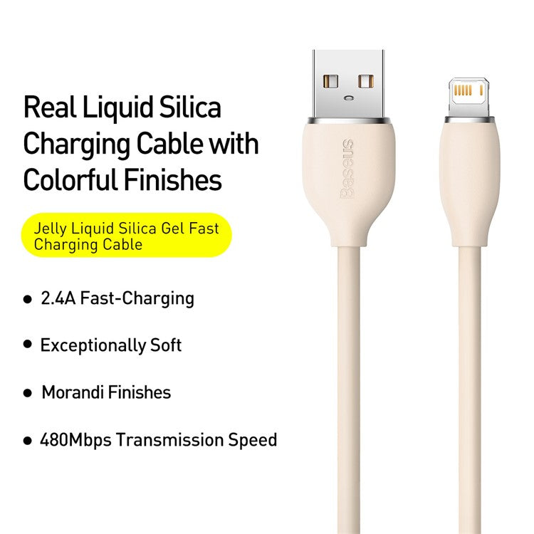 BASEUS Liquid Silicone Gel USB to iP 1.2m Charging Cable 2.4A Fast Charging Cord 480Mbps Data Transmission Cable - Pink