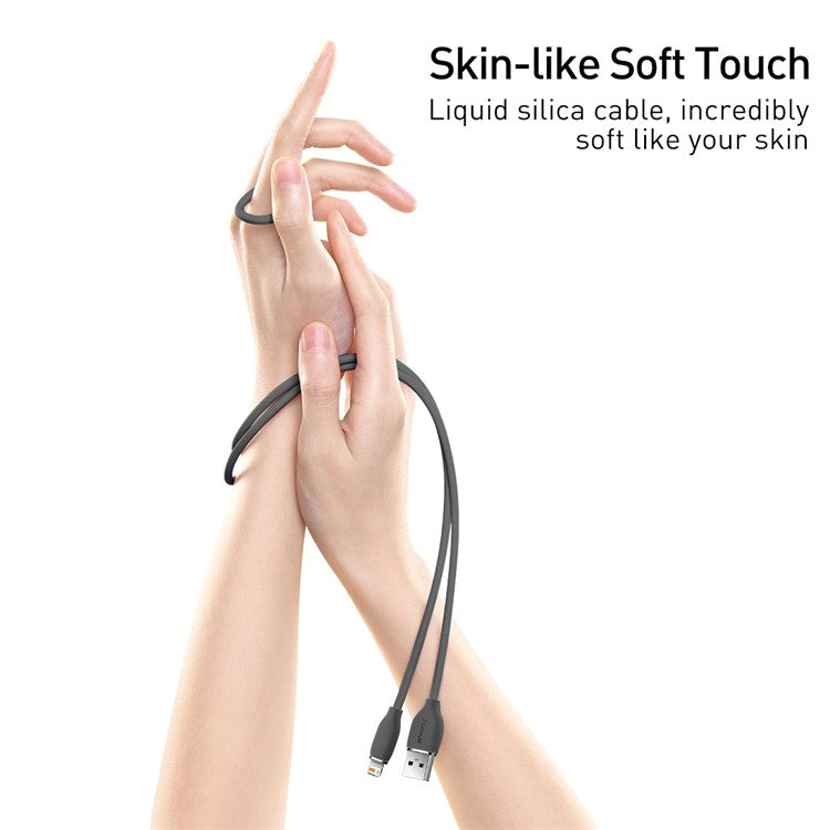 BASEUS Liquid Silicone Gel USB to iP Cell Phone Cable 2m Charging Cable 2.4A Fast Charging 480Mbps Data Transmission Cord - Black