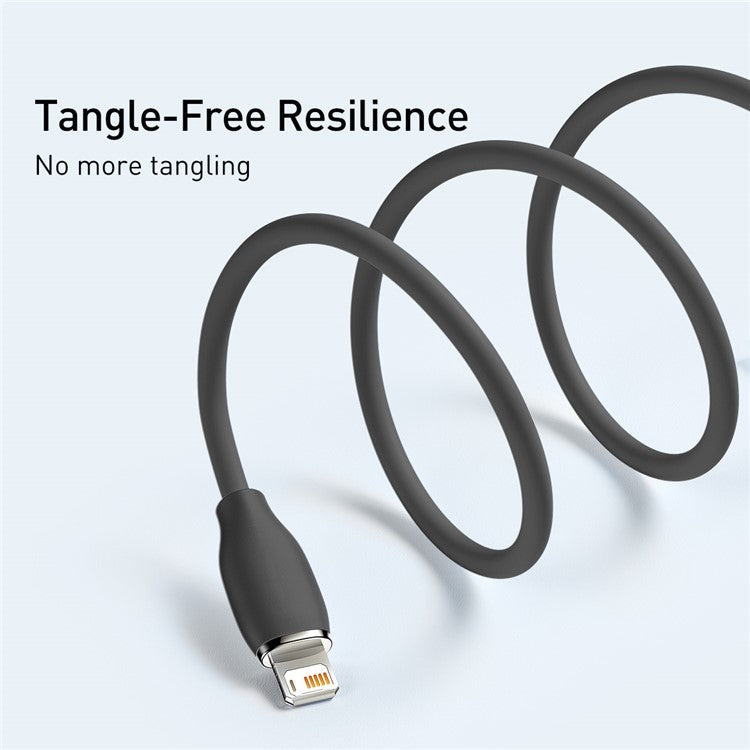 BASEUS Liquid Silicone Gel USB to iP Cell Phone Cable 2m Charging Cable 2.4A Fast Charging 480Mbps Data Transmission Cord - Black