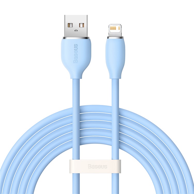 BASEUS Liquid Silicone Gel USB to iP Cell Phone Cable 2m Charging Cable 2.4A Fast Charging 480Mbps Data Transmission Cord - Blue