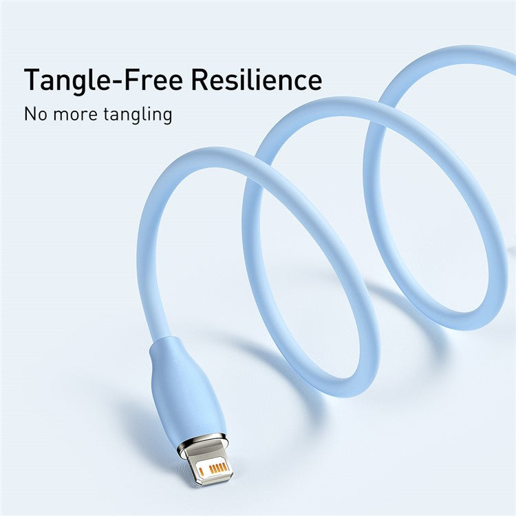BASEUS Liquid Silicone Gel USB to iP Cell Phone Cable 2m Charging Cable 2.4A Fast Charging 480Mbps Data Transmission Cord - Blue