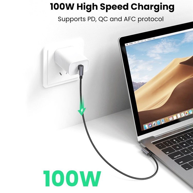 UGREEN 1m USB C to Type C 90 Degree Right Angle Data Cable 100W PD Fast Charge for Laptop/Smartphone/Tablet