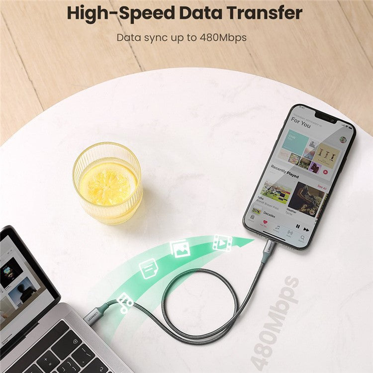 UGREEN MFI Certified Type-C to Lightning 3A PD Charger Aluminum Shell High Speed Data Cable for iOS - Midnight Green