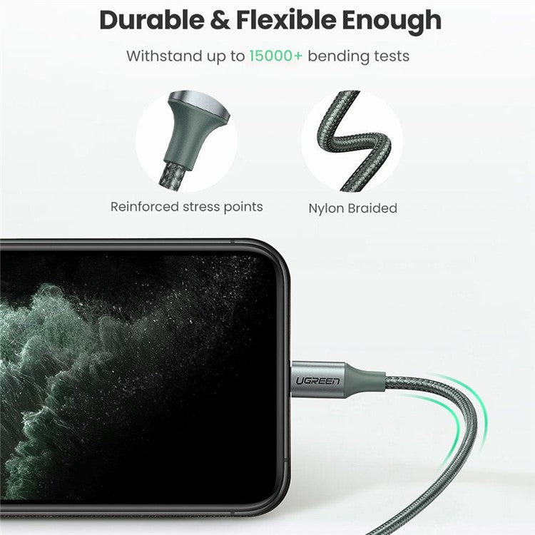 UGREEN MFI Certified Type-C to Lightning 3A PD Charger Aluminum Shell High Speed Data Cable for iOS - Midnight Green