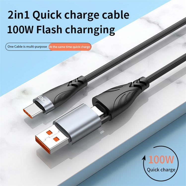ADC-008 for iPhone 15 Series 1m 2 in 1 USB+Type-C to Type-C 100W Flash Charging Data Cable