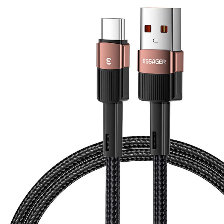 ESSAGER 2m Braided Design USB to Type C Cable 6A Fast Charging 480Mbps Transmission Wire for Tablet Laptop Smartphone - Brown