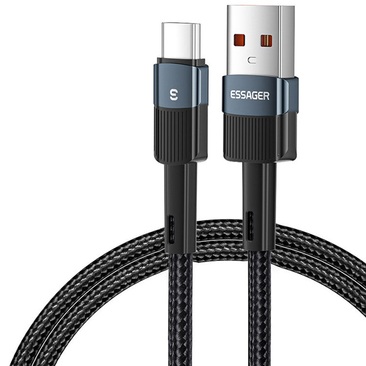 ESSAGER 2m Braided Design USB to Type C Cable 6A Fast Charging 480Mbps Transmission Wire for Tablet Laptop Smartphone - Blue