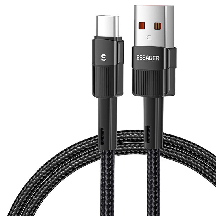 ESSAGER 2m Braided Design USB to Type C Cable 6A Fast Charging 480Mbps Transmission Wire for Tablet Laptop Smartphone - Black
