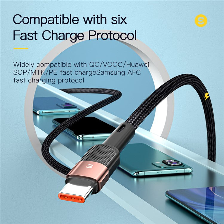 ESSAGER 2m Braided Design USB to Type C Cable 6A Fast Charging 480Mbps Transmission Wire for Tablet Laptop Smartphone - Black
