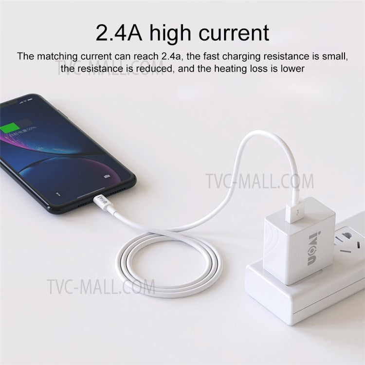 IVON CA70 3-Meter USB to Lightning 8-Pin Phone Cable 2.4A Fast Charging Data Transmission Cable Cord