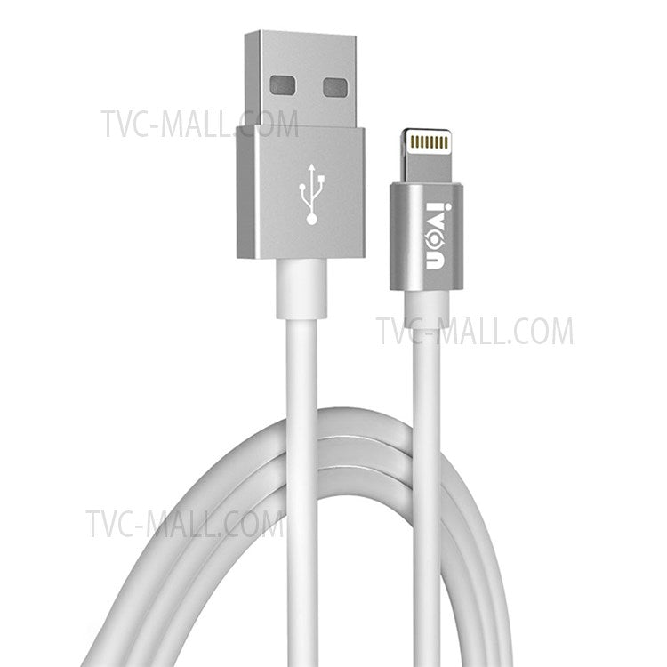 IVON CA73 2.4A 8 Pin Phone Charger Aluminum Alloy Shell Lightning Data Cable, 2m - Grey