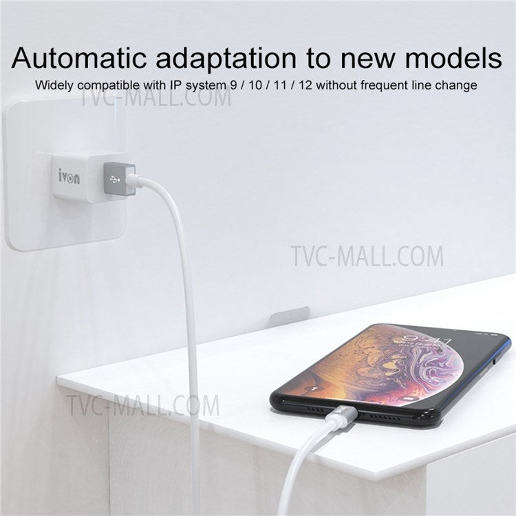 IVON CA73 2.4A 8 Pin Phone Charger Aluminum Alloy Shell Lightning Data Cable, 2m - Grey
